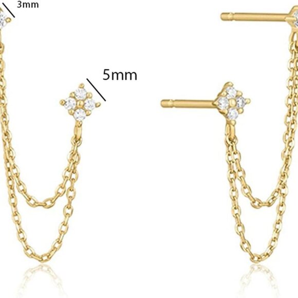 Gold dainty cartilage double piercing chain dangle cubic zirconia earrings for w - Picture 5 of 6